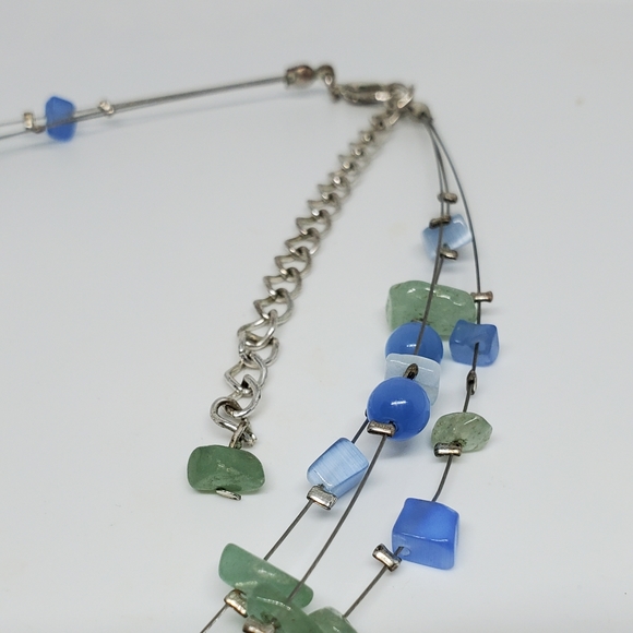FINAL DROP!! Blue & Green Multi Wire Chain Beaded Necklace & Dangle Earrings Set - Picture 6 of 8